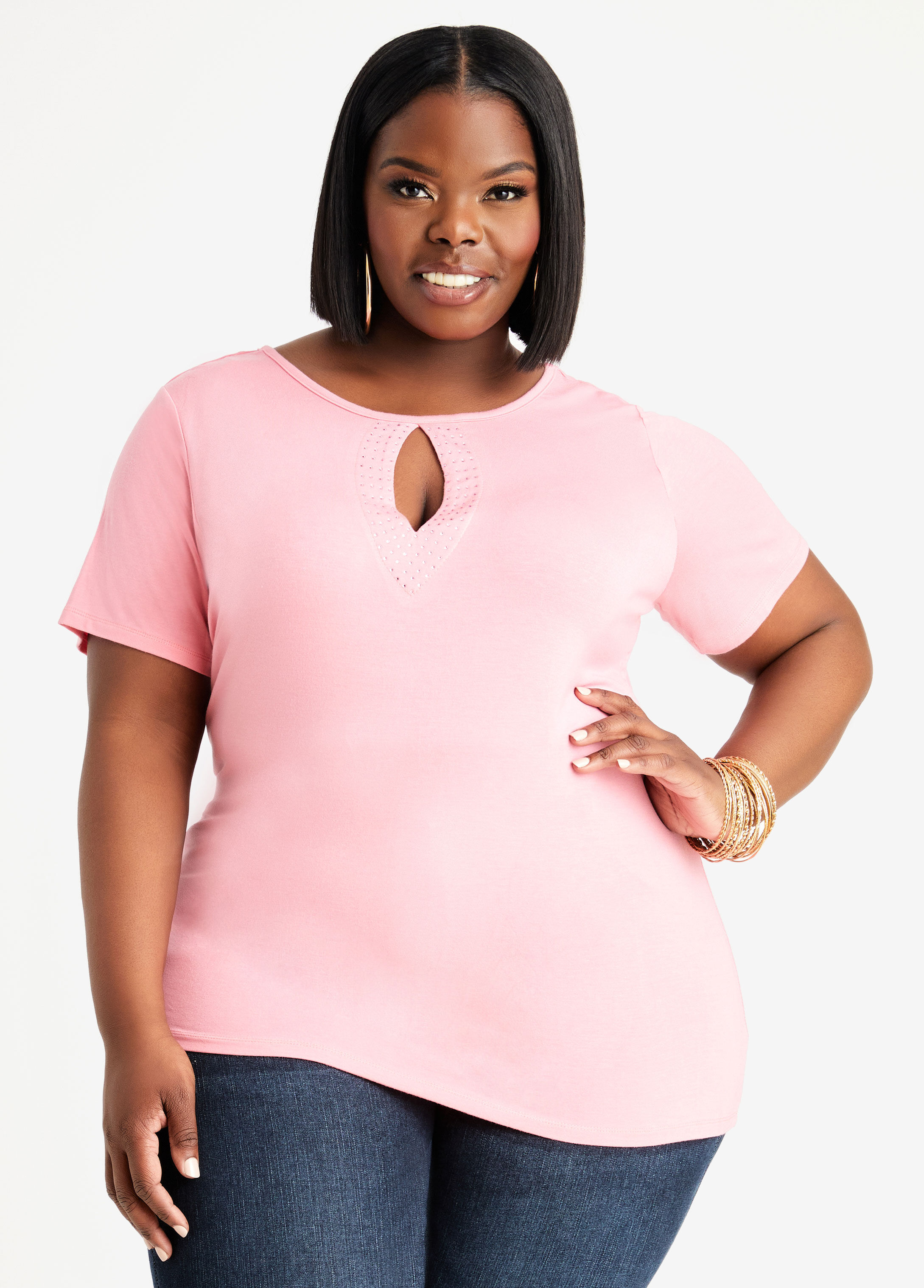 Size Keyhole Top Stretchy Plus Size Tops